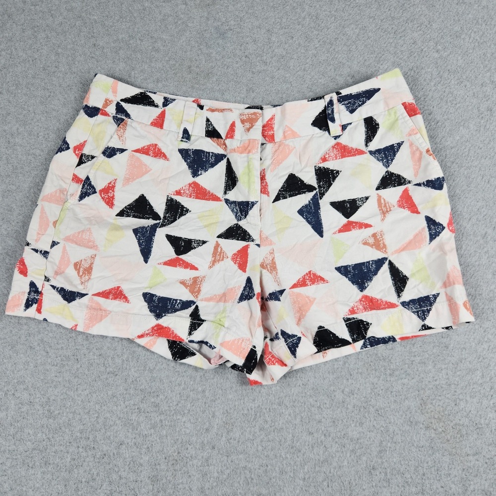 Loft Chino Shorts Womens 6 White Multi Geometric Triangle Print Cotton Casual